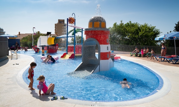 Outdoor pool, pool umbrellas, pool loungers