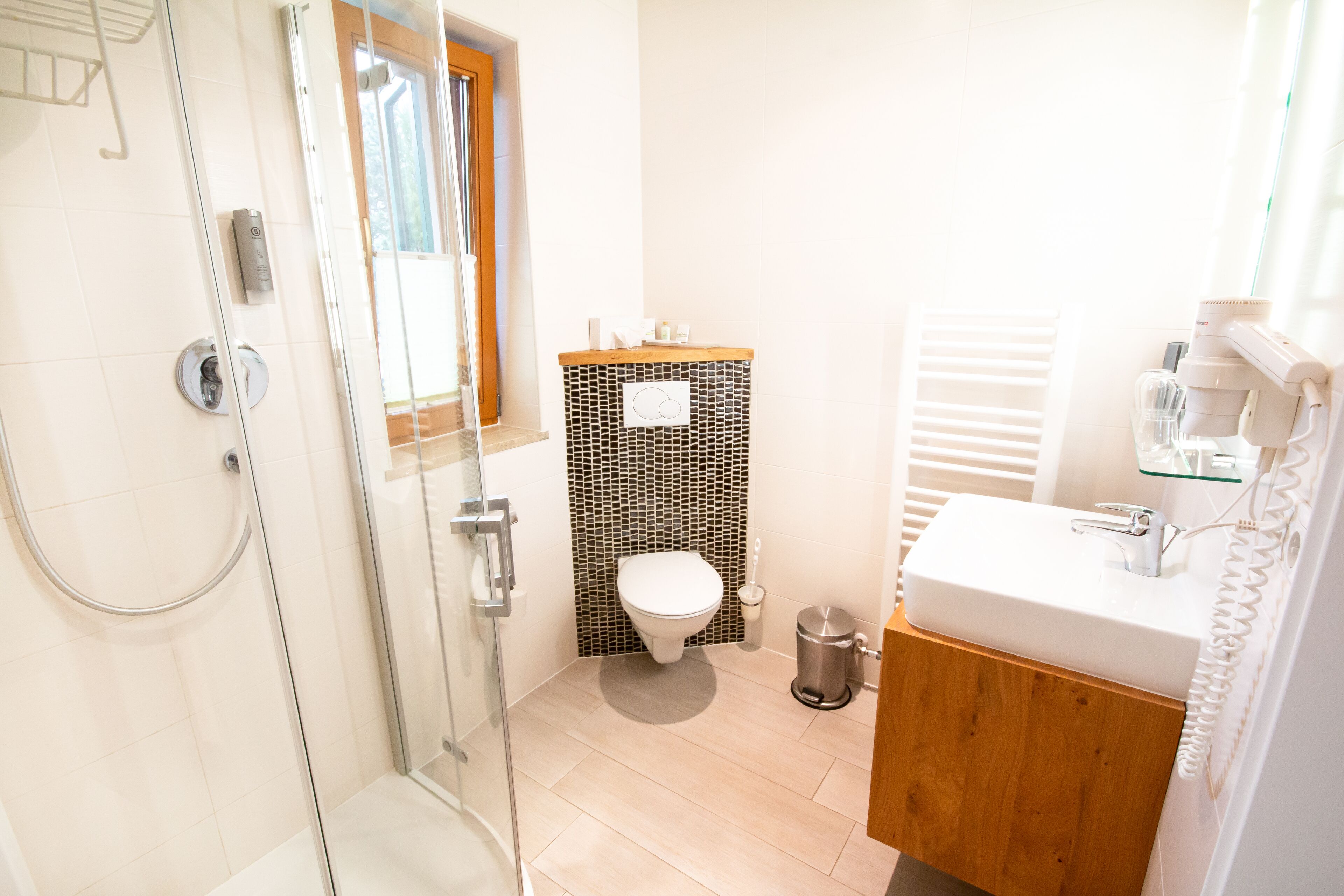 comfort double room | bathroom | shower, designer toiletries, hair dryer, towels
