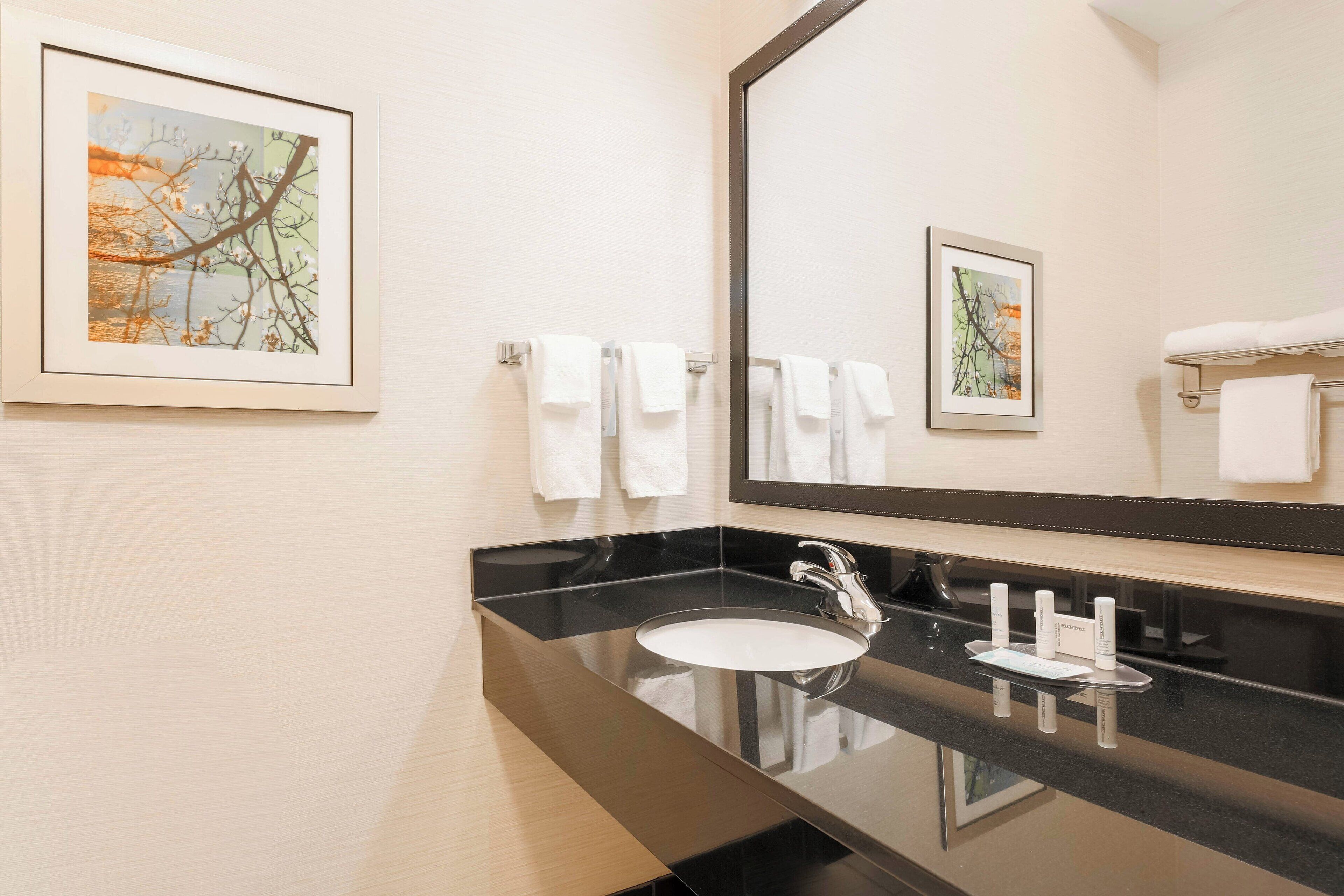 free toiletries, hair dryer, towels