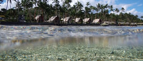 Private beach, white sand, sun loungers, beach umbrellas