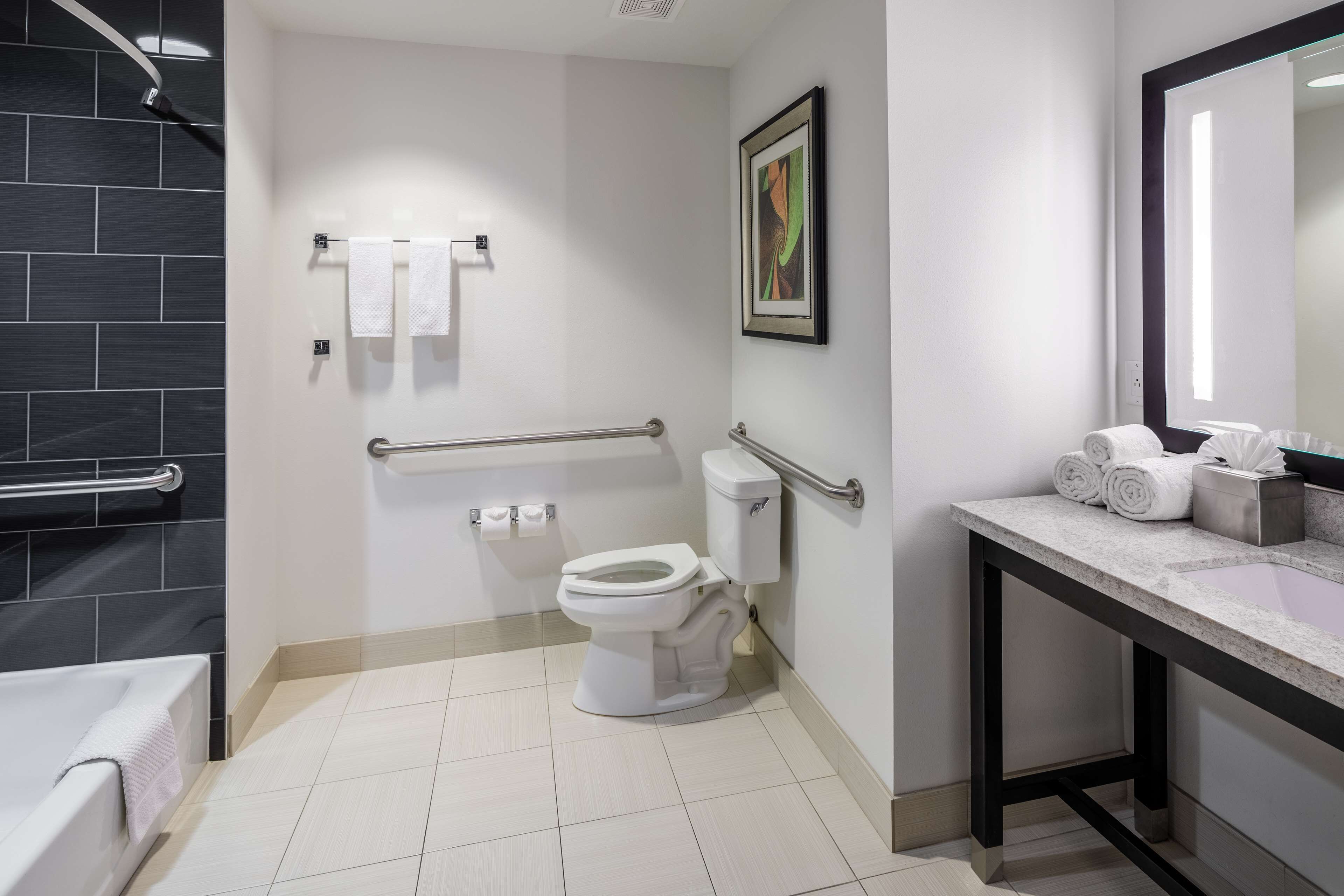 free toiletries, hair dryer, towels