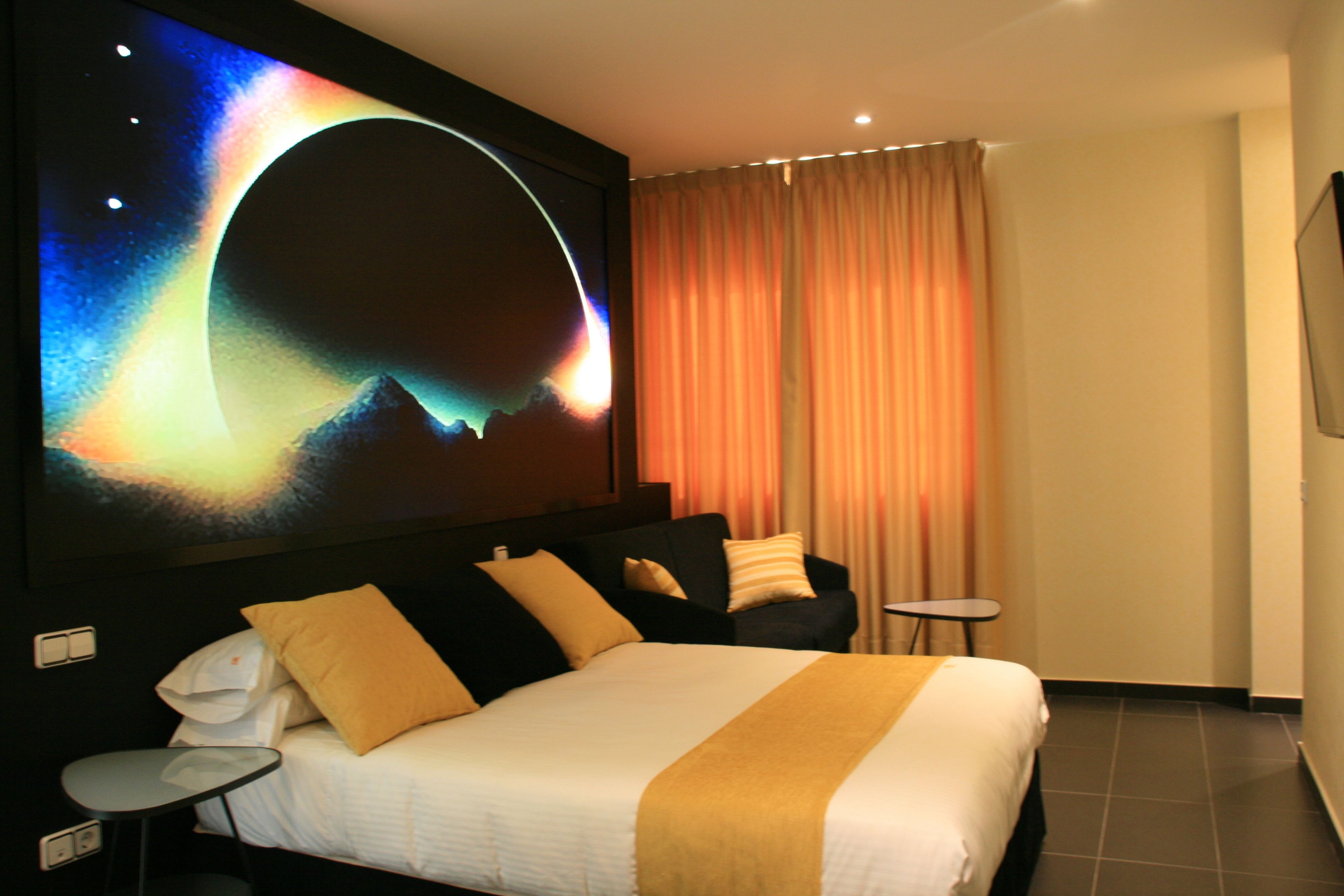 Individually decorated, desk, blackout drapes, soundproofing