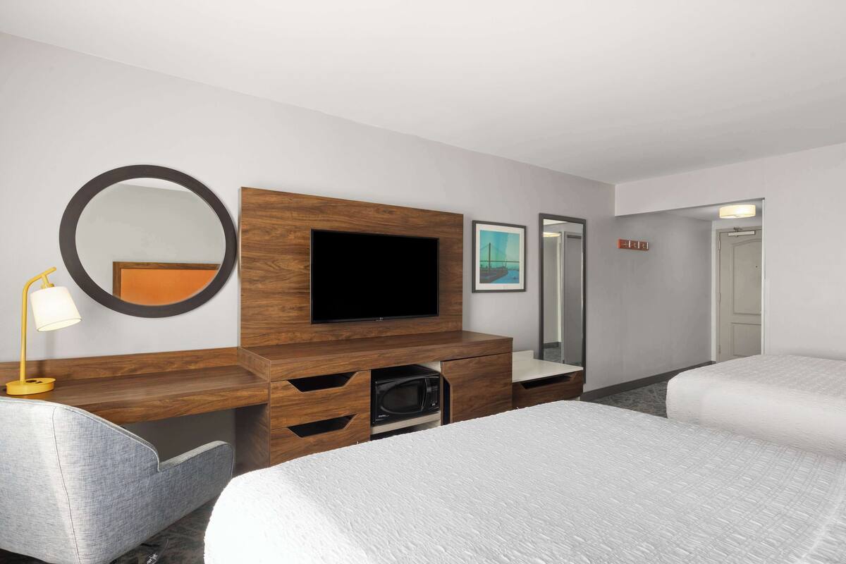 Standard Room, 2 Queen Beds | Iron/ironing board, WiFi (free), alarm clocks, bed sheets