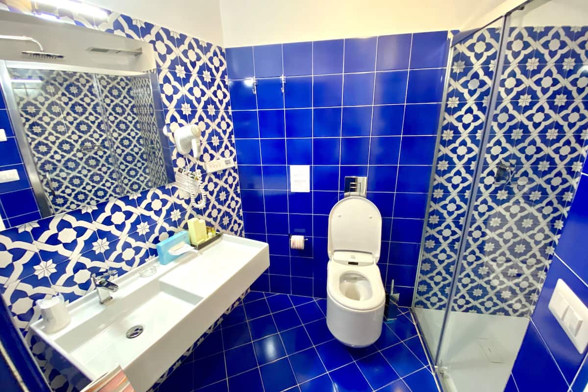 deluxe room | bathroom | free toiletries, hair dryer, slippers, towels