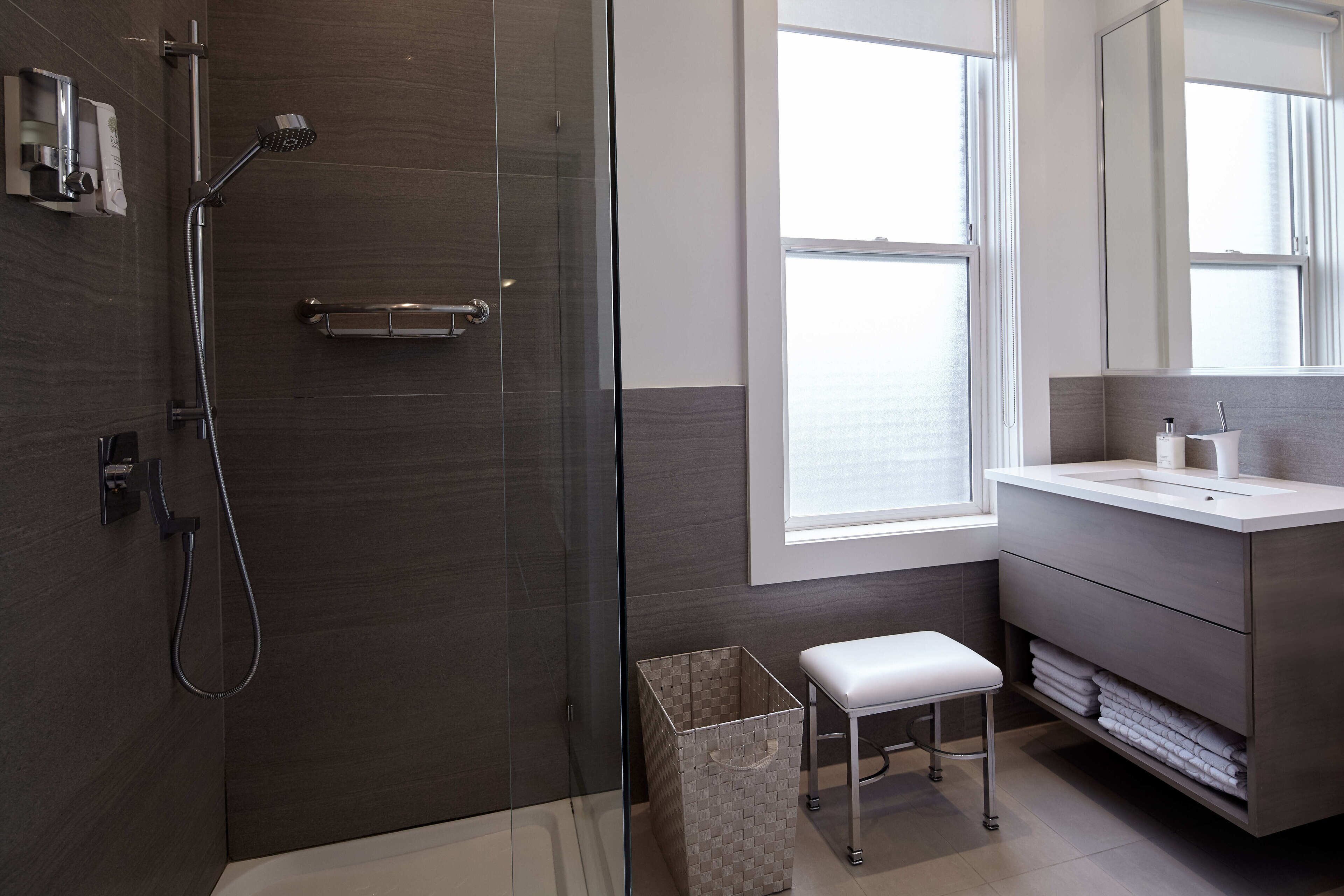 eco-friendly toiletries, hair dryer, bathrobes, towels