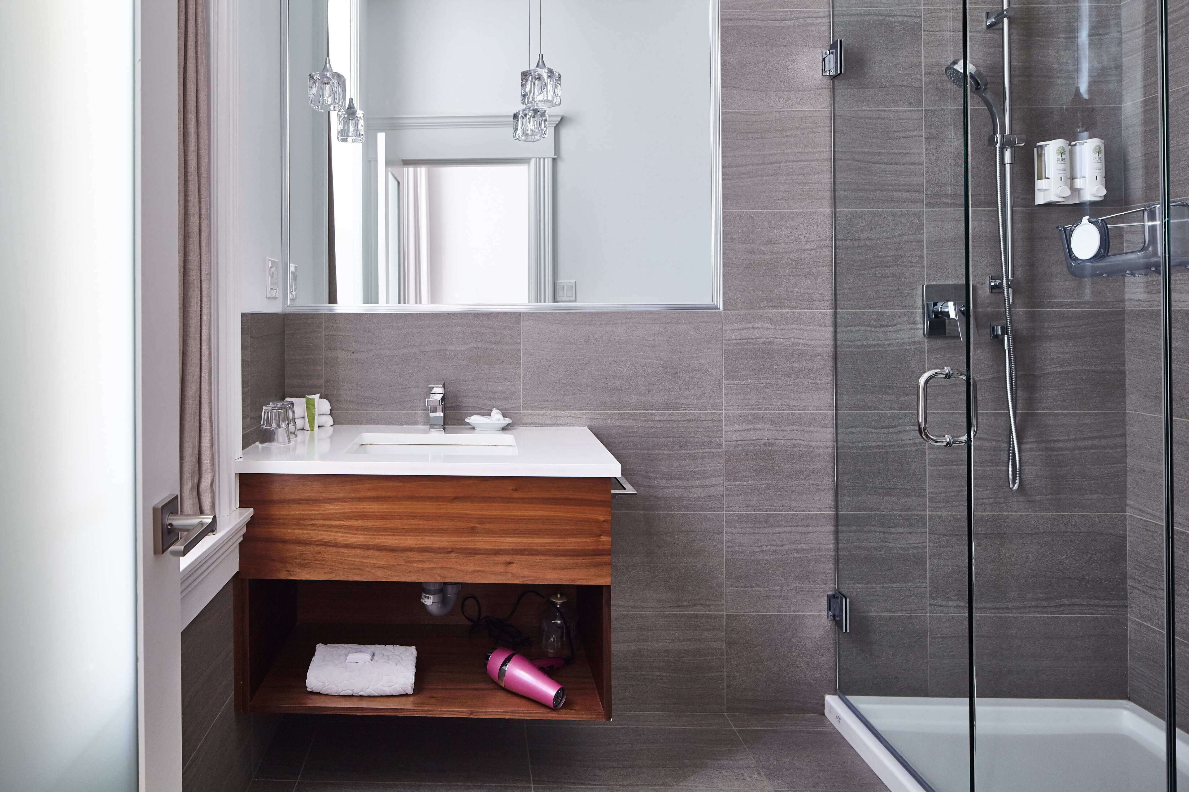 eco-friendly toiletries, hair dryer, bathrobes, towels