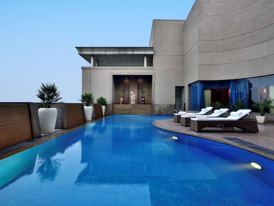 Outdoor pool, sun loungers