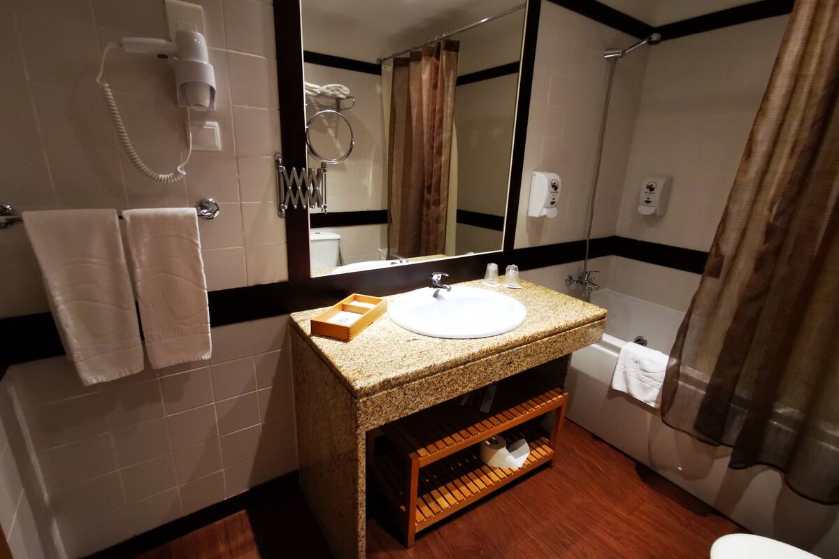 bathtub, free toiletries, hair dryer, bidet