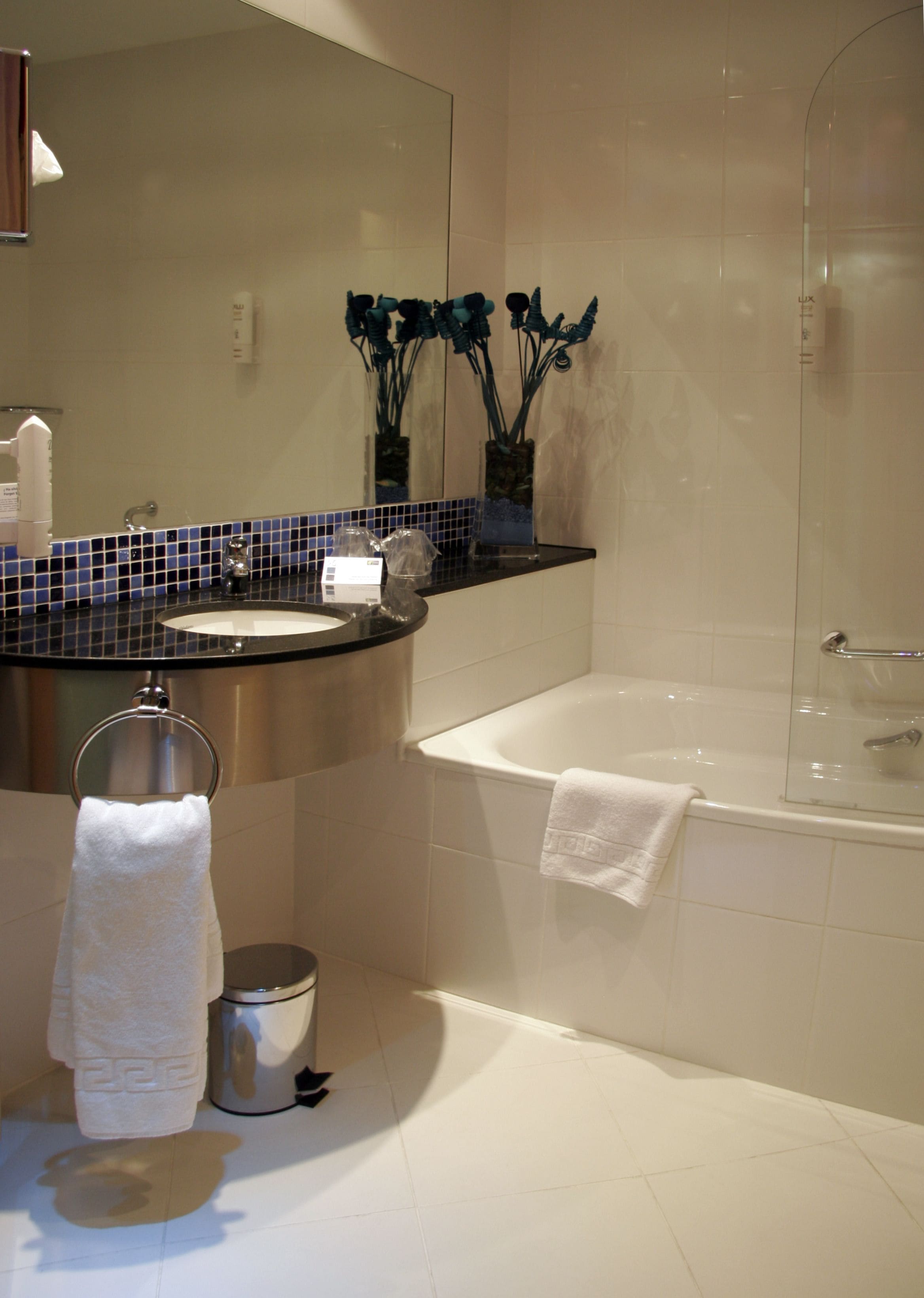 free toiletries, hair dryer, bidet, towels