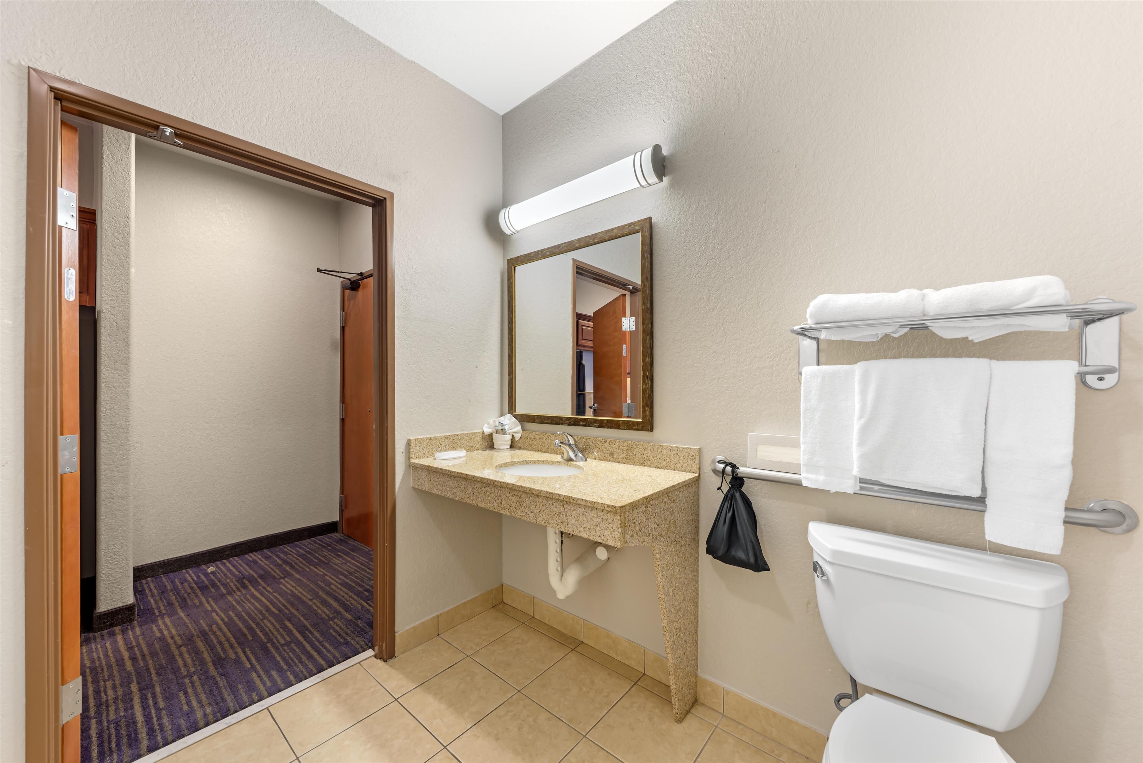 suite, 2 queen beds, accessible, kitchen (with sofabed, full kitchen) | bathroom | combined shower/bathtub, hair dryer, towels