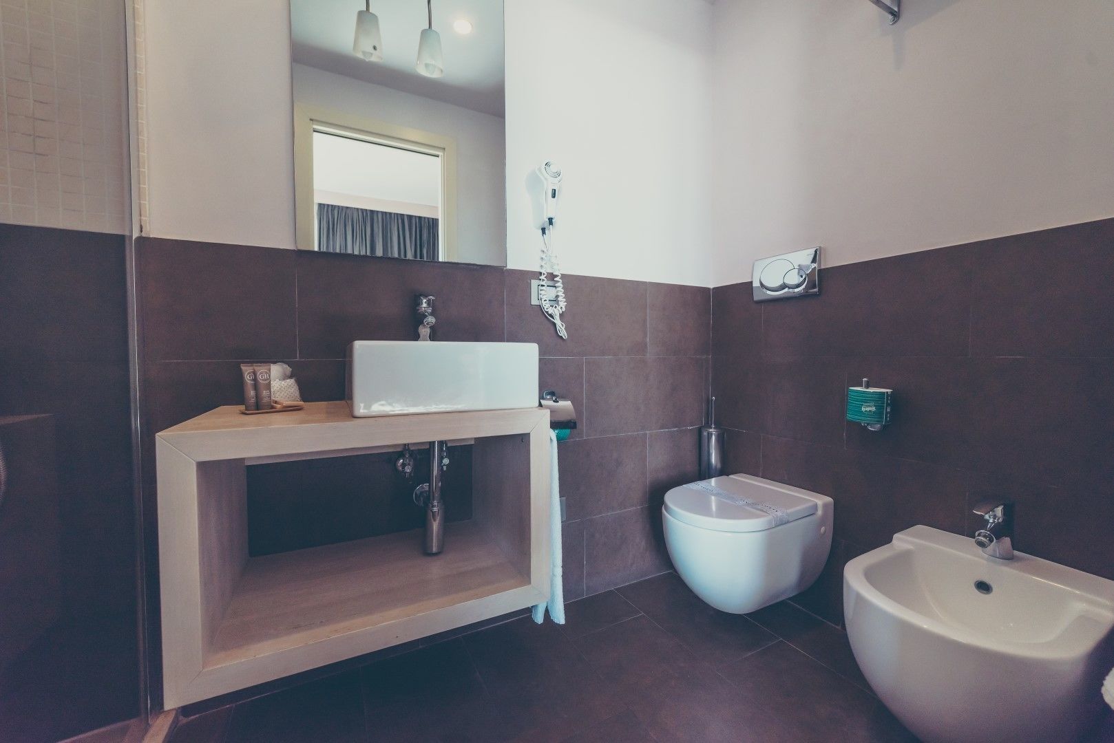 shower, rainfall showerhead, hair dryer, towels