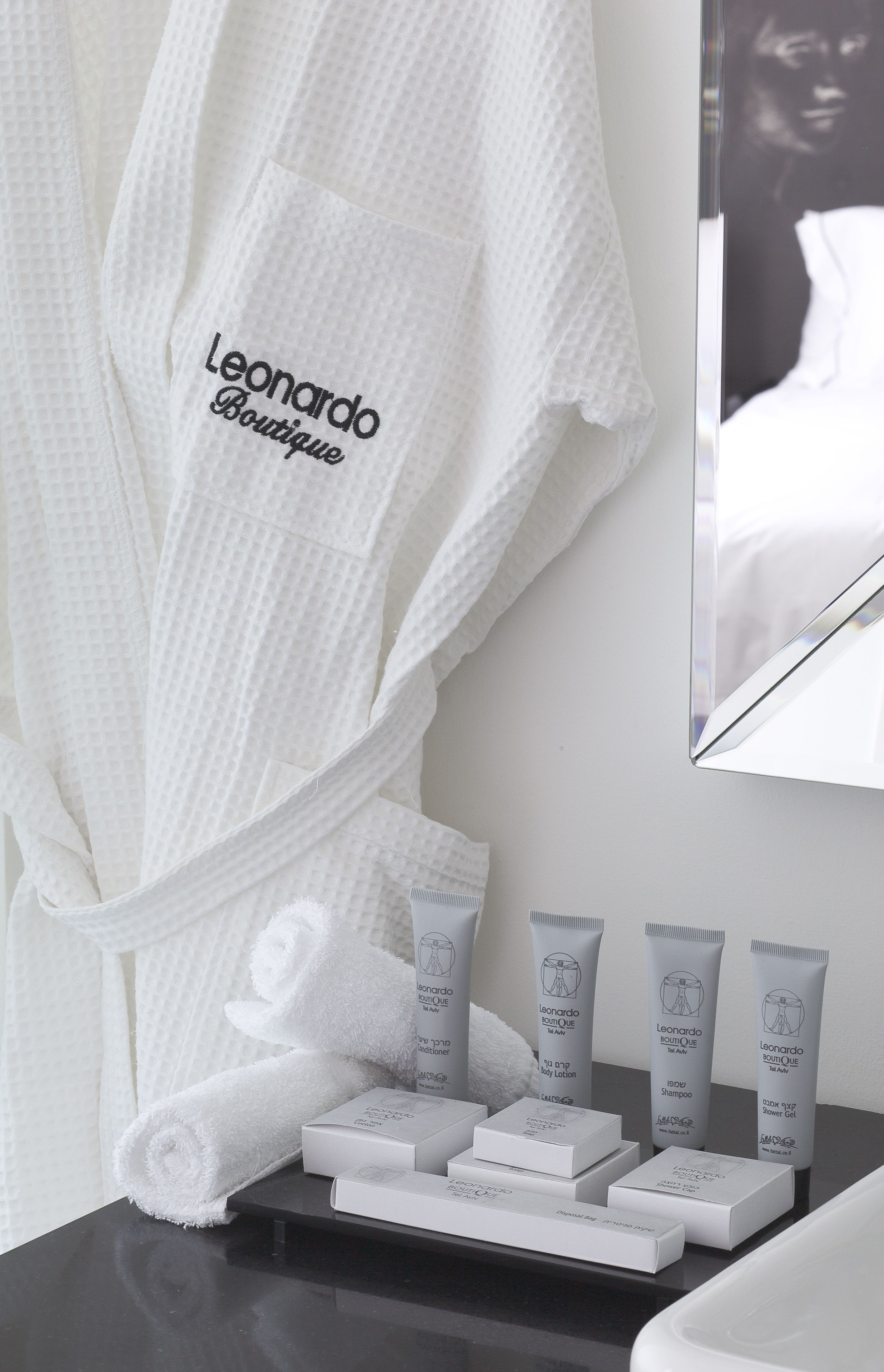 free toiletries, hair dryer, bathrobes, towels