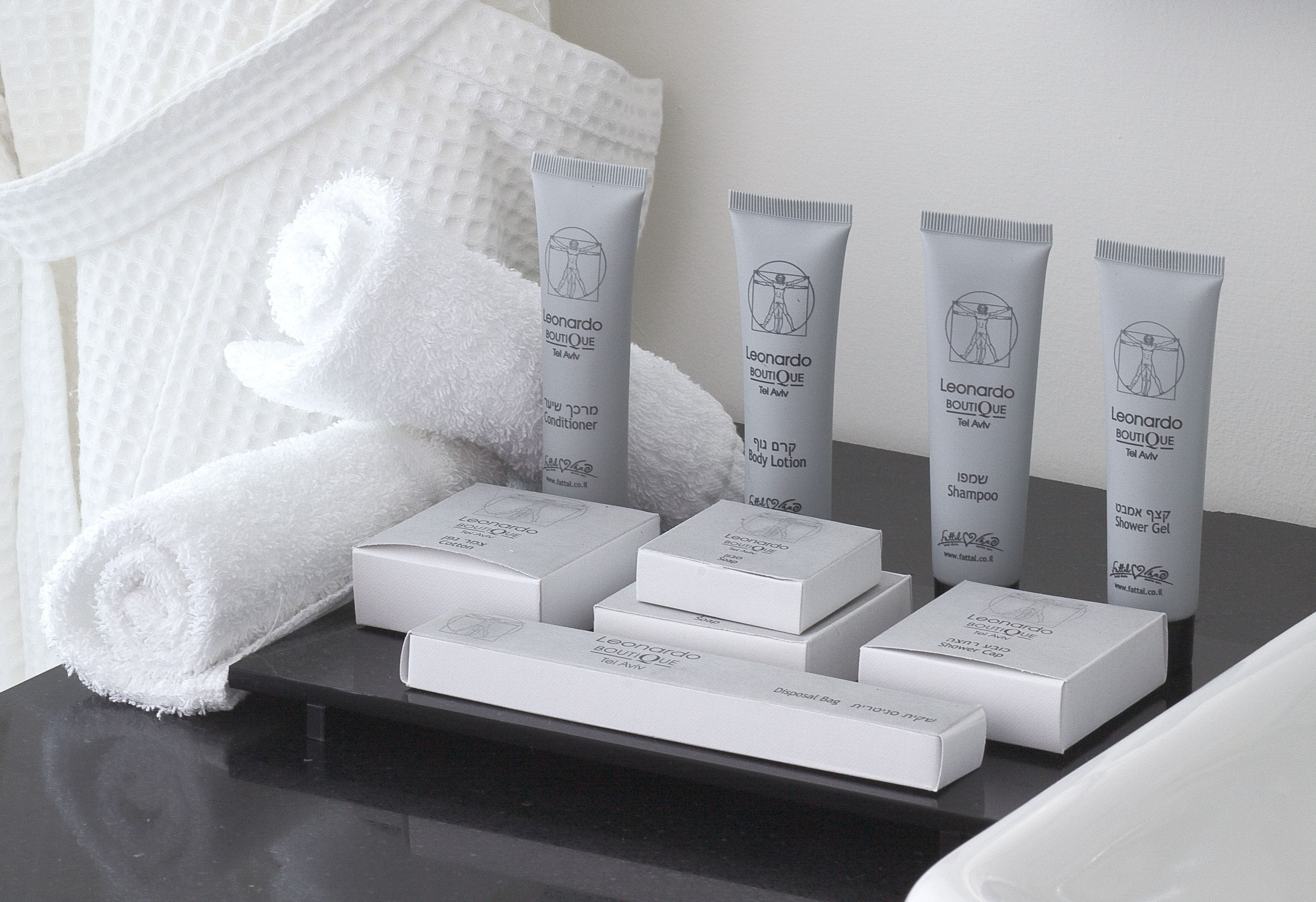 free toiletries, hair dryer, bathrobes, towels