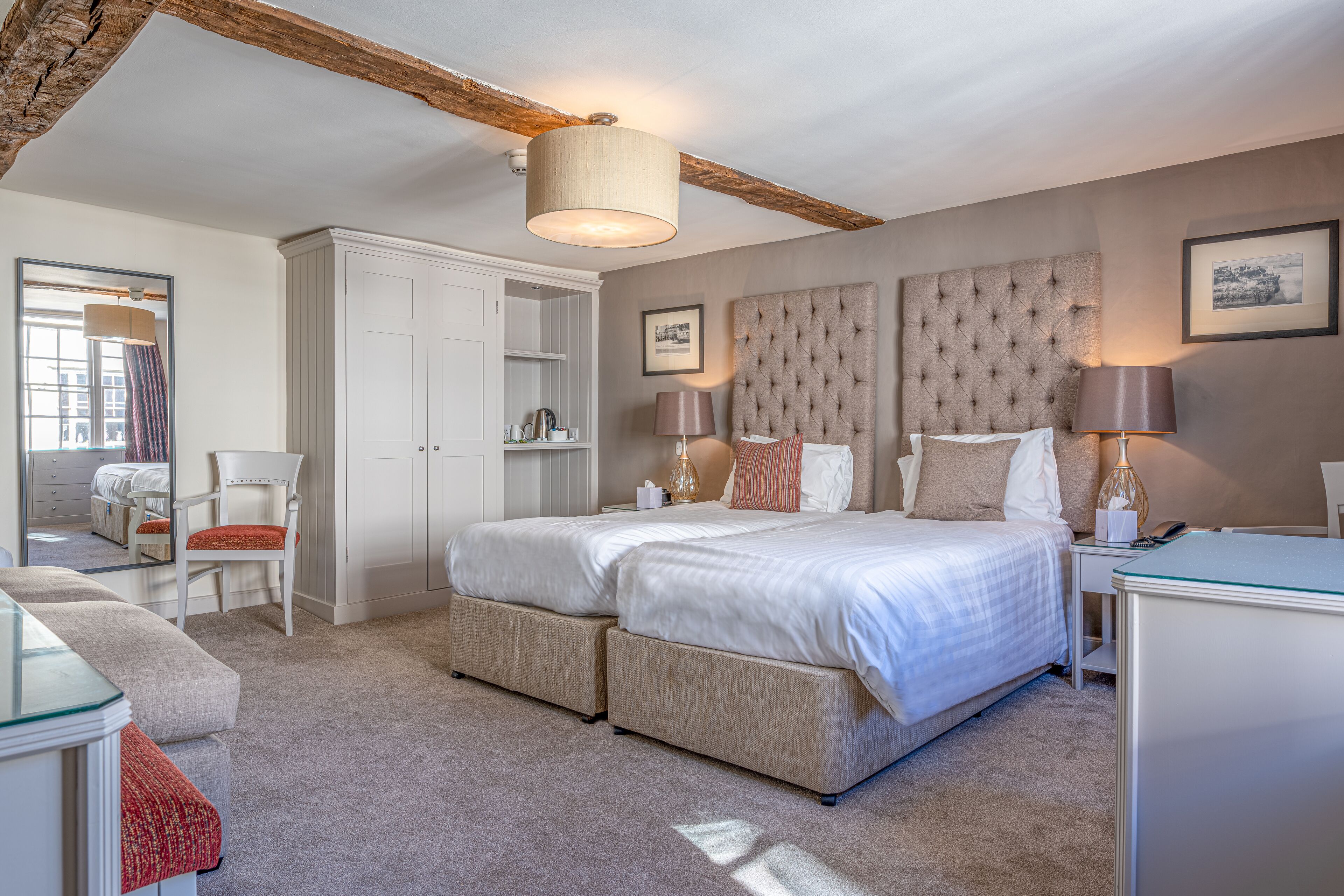 Desk, free WiFi, bed sheets