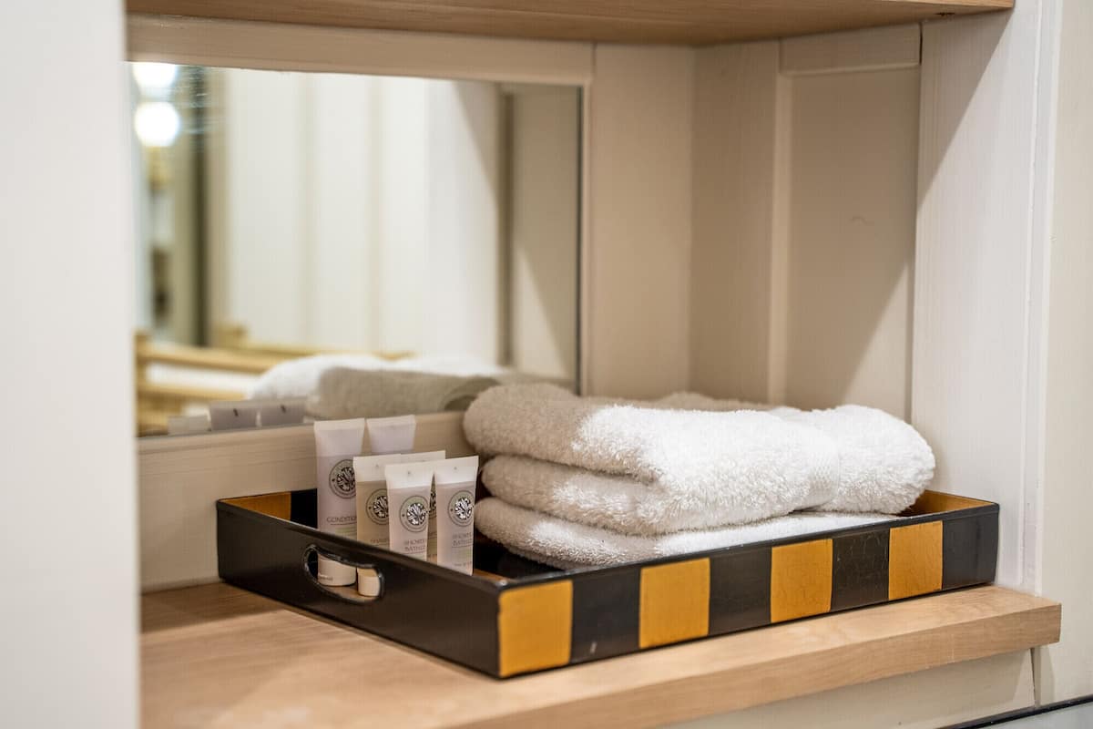 free toiletries, hair dryer, towels