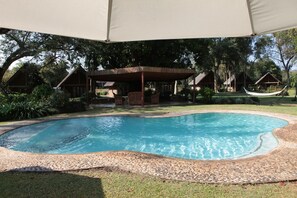 2 outdoor pools, pool umbrellas, pool loungers