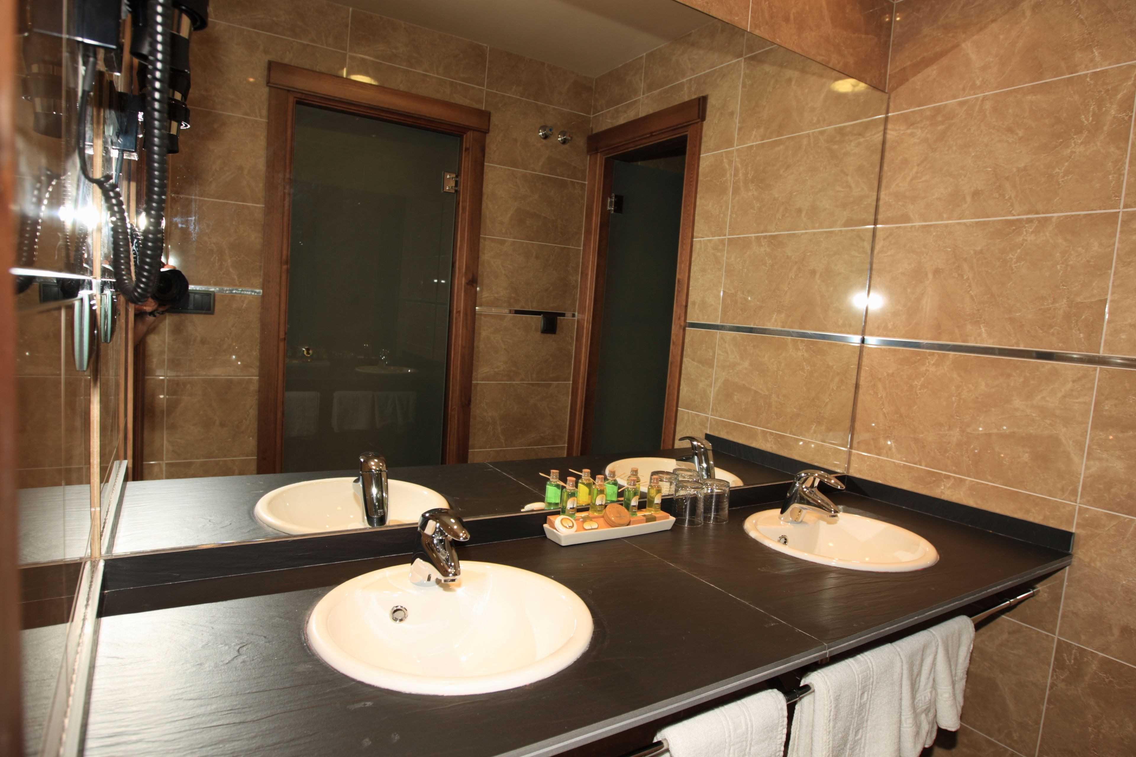 free toiletries, hair dryer, bidet, towels