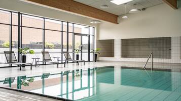 Indoor pool, open 7:00 AM to 9:30 PM, sun loungers