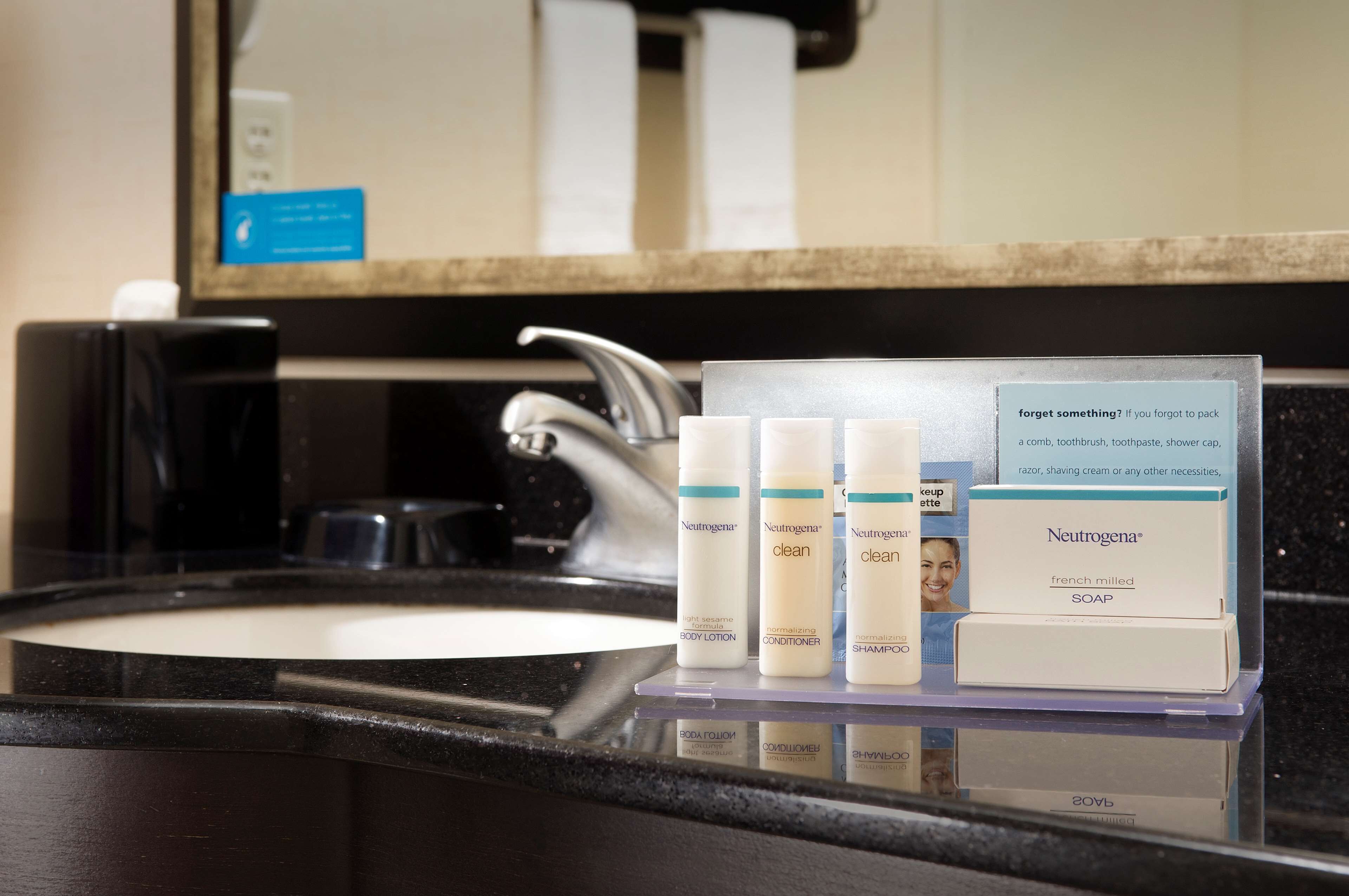 free toiletries, hair dryer, towels