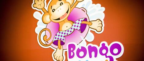 A sticker of a cartoon monkey with the text "Bongo Kids Club".
