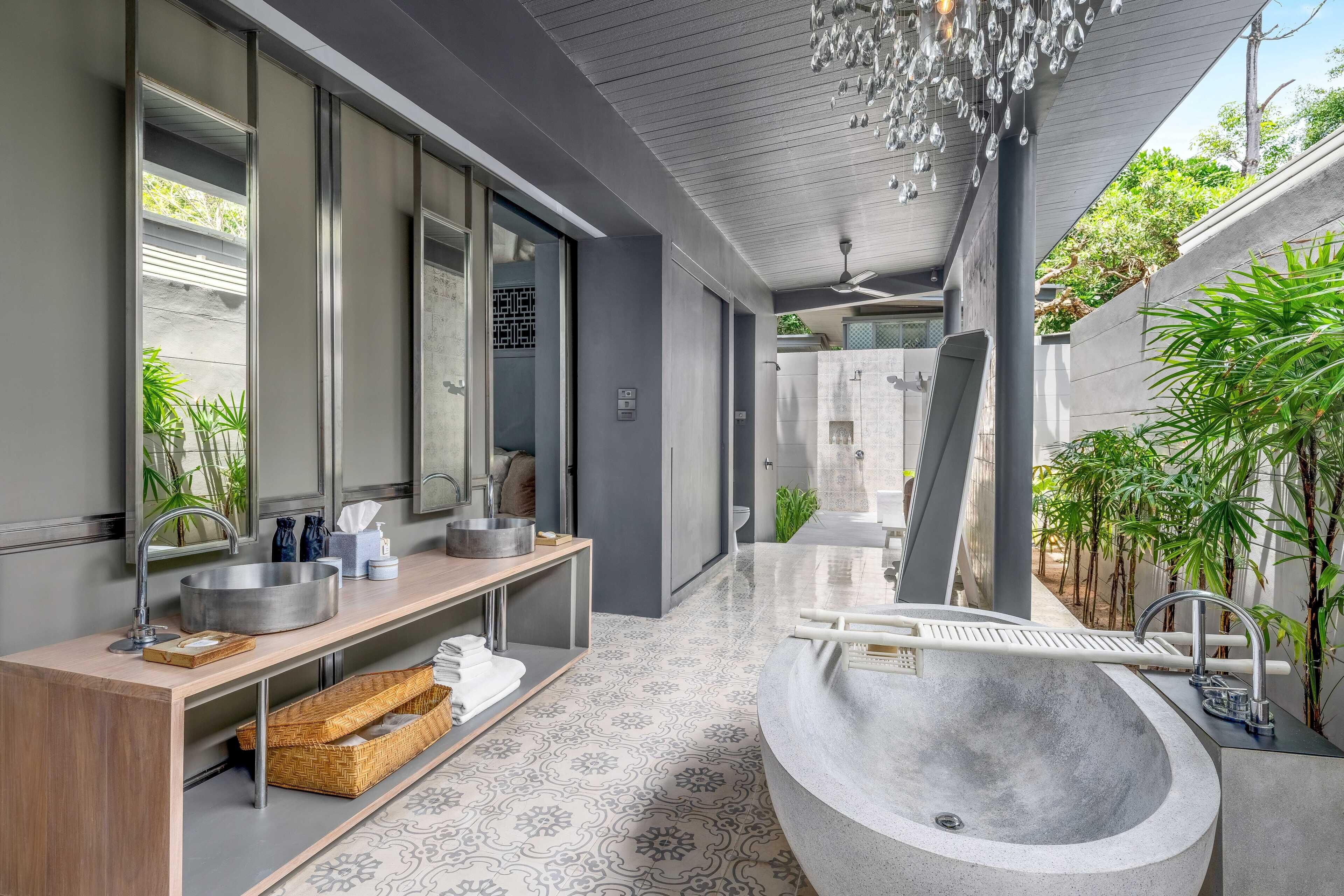 two bedroom pool villa suite | bathroom | separate bathtub and shower, deep-soaking bathtub, rainfall showerhead