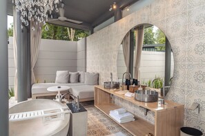 One Bedroom Pool Villa Suite | Bathroom | Separate tub and shower, deep soaking tub, rainfall showerhead - SALA Phuket Mai Khao Beach Resort (Mai Khao)