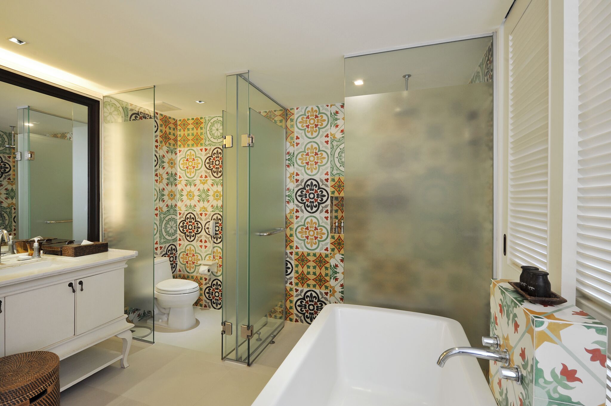 Bathroom | Designer toiletries, hair dryer, towels, soap