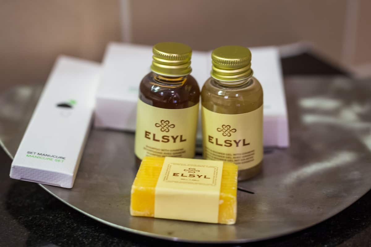 free toiletries, hair dryer, towels