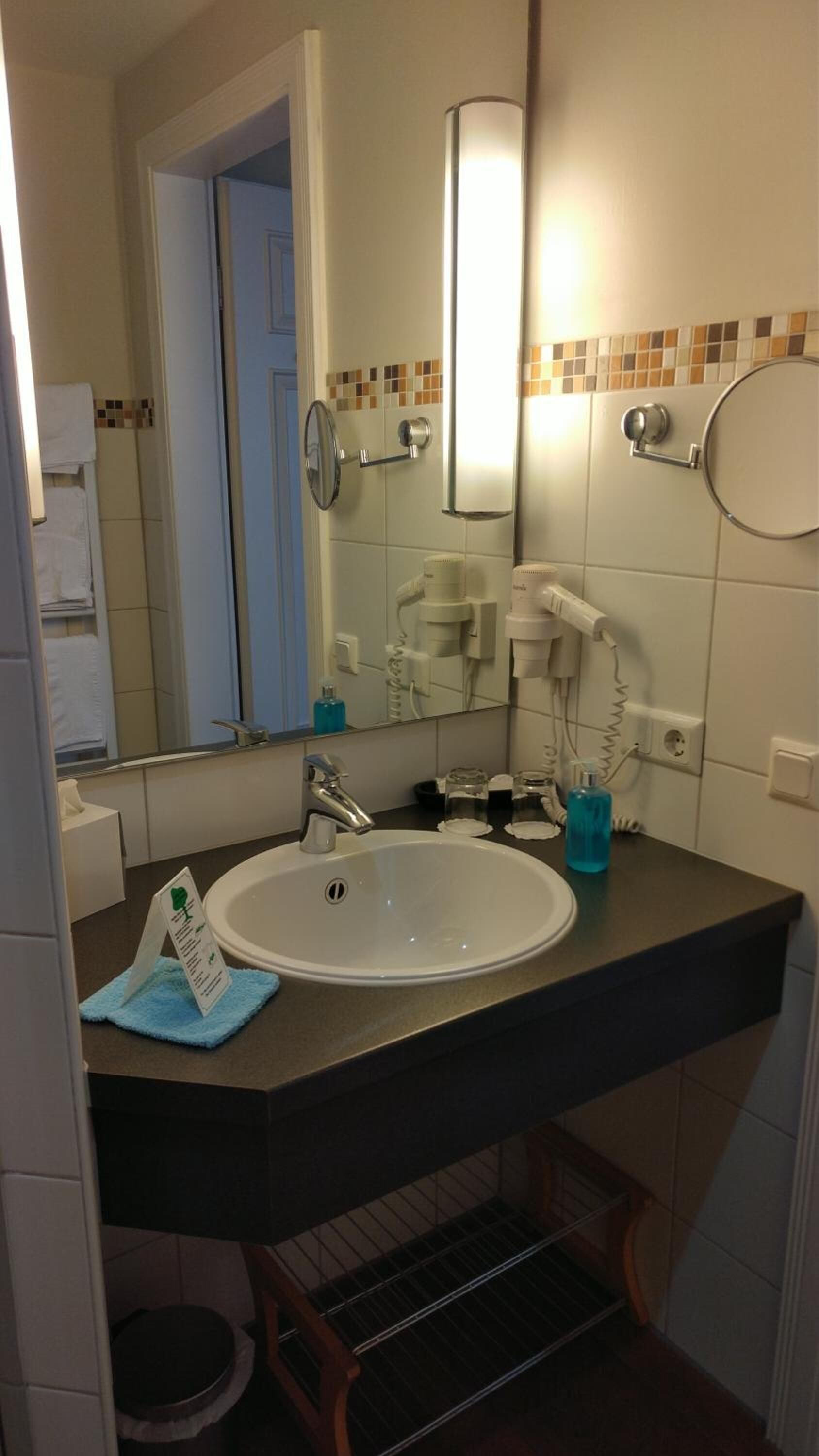 free toiletries, hair dryer, towels