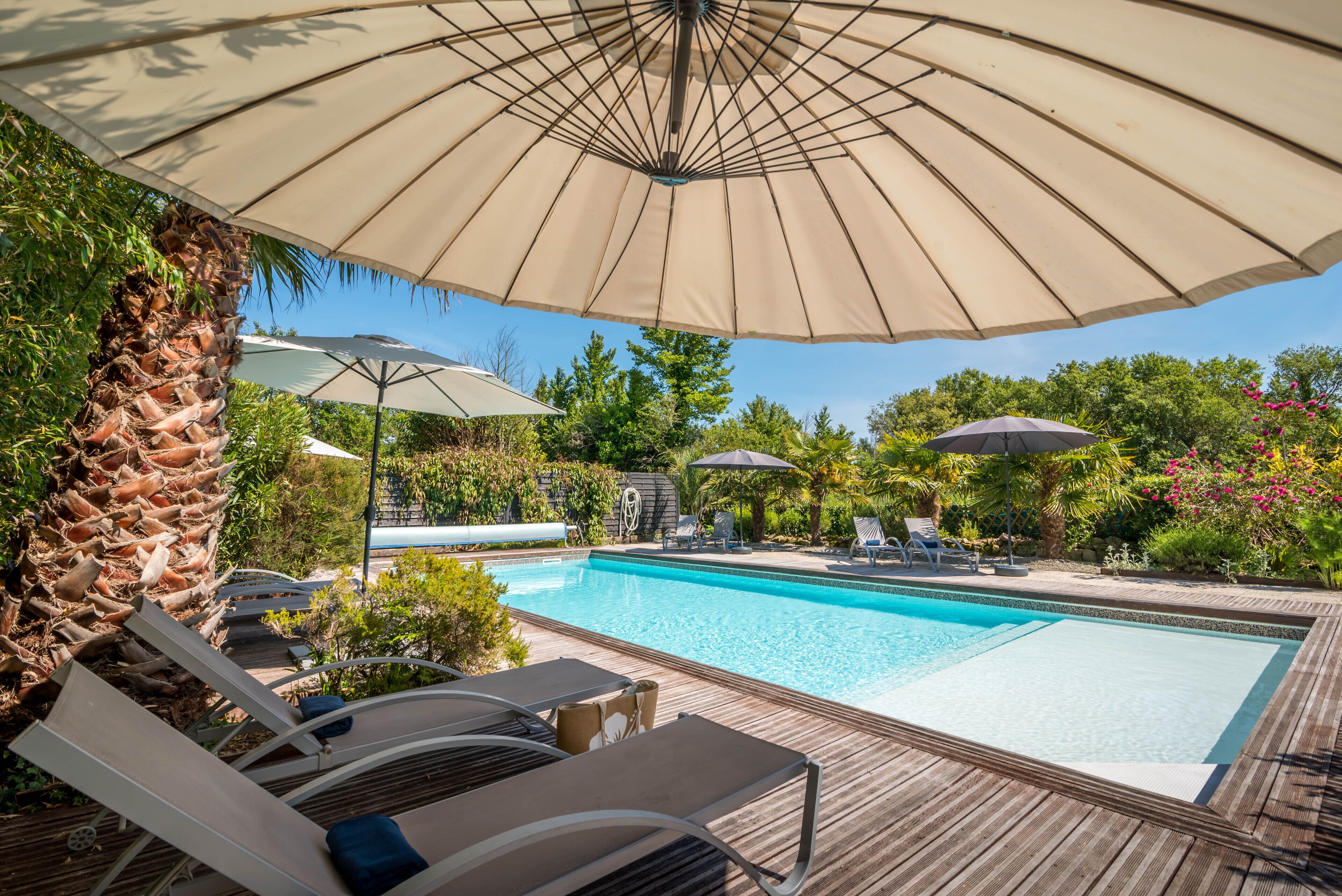 seasonal outdoor pool, open 9:30 am to 7:30 pm, pool loungers