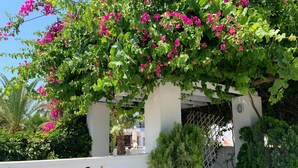 A white building with a balcony and a covered walkway. - White Palace Studios (Rhodes)