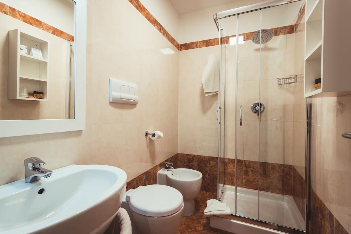 shower, rainfall showerhead, free toiletries, hair dryer