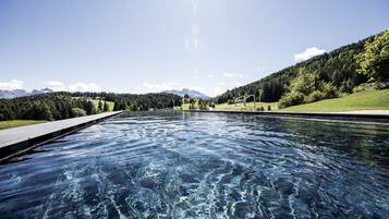 Indoor pool, outdoor pool, sun loungers
