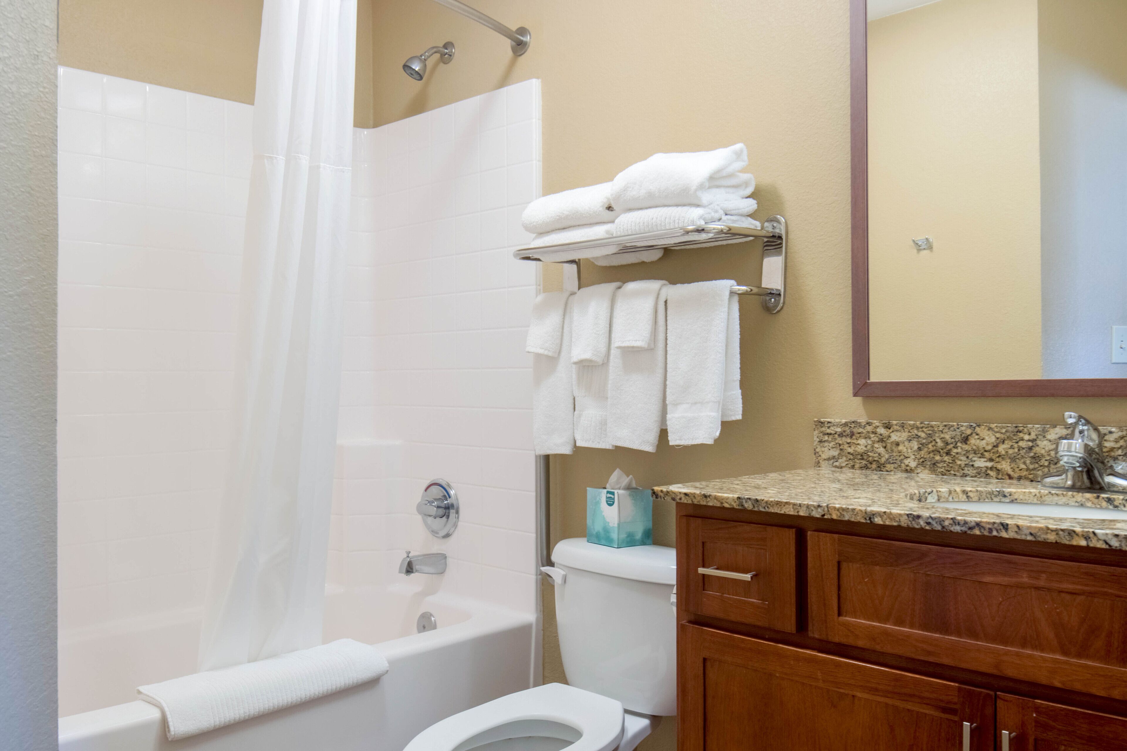 studio suite, 2 queen beds | bathroom | combined shower/bathtub, free toiletries, hair dryer, towels