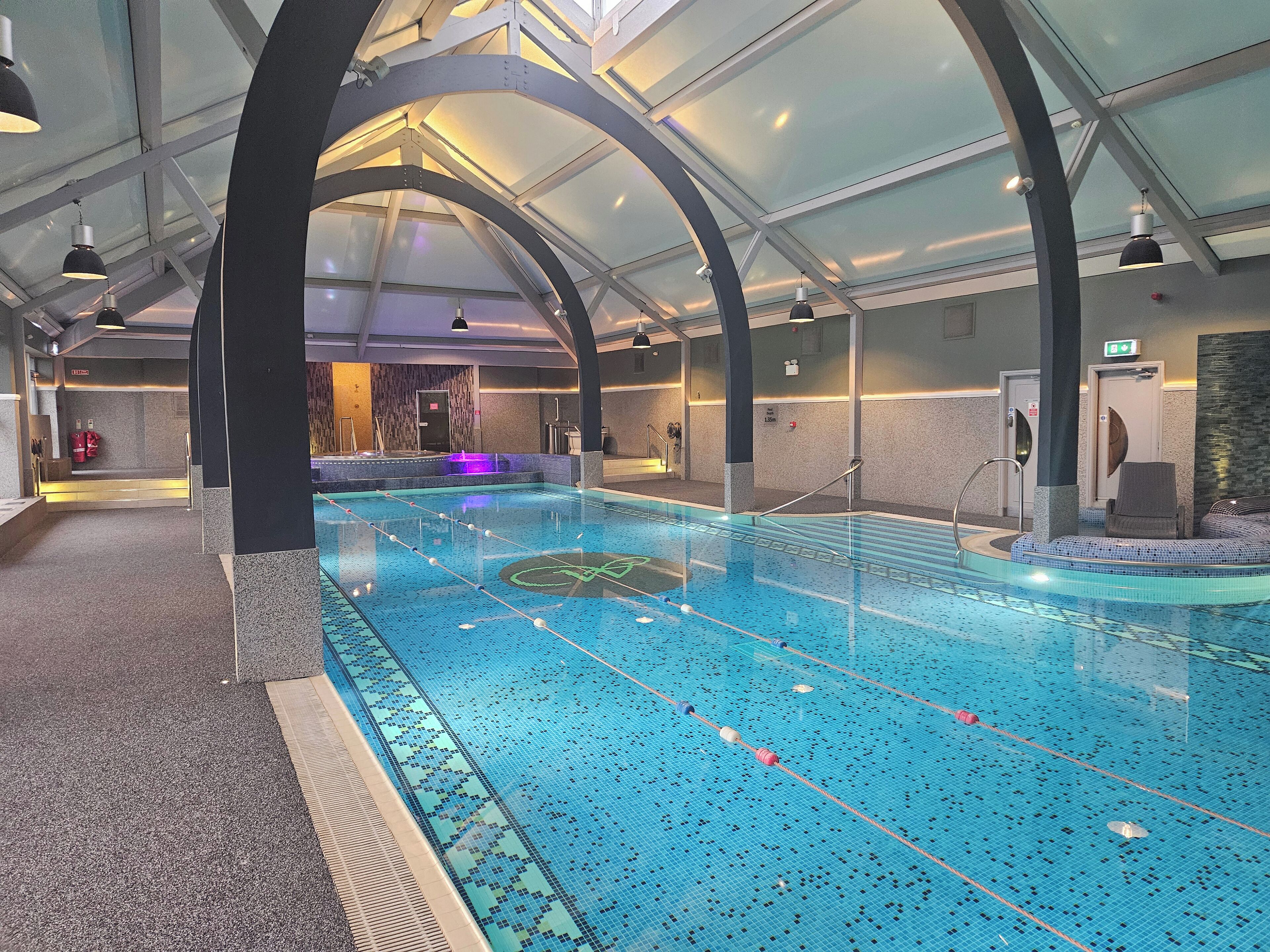 indoor pool, open 6:30 am to 9:30 pm, pool loungers