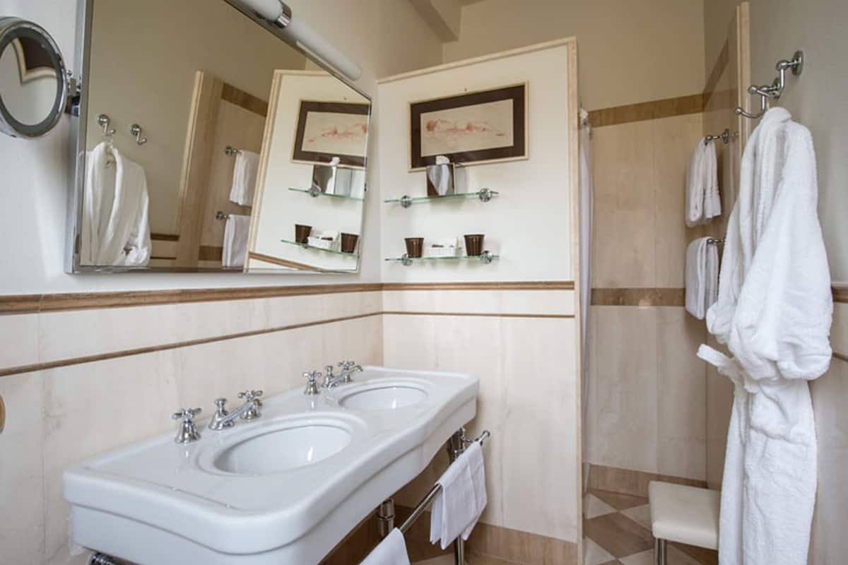 deluxe double room | bathroom | shower, free toiletries, hair dryer, bidet