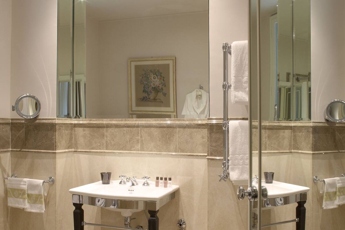 deluxe double room | bathroom | shower, free toiletries, hair dryer, bidet