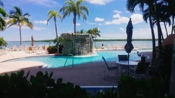 Outdoor pool, sun loungers