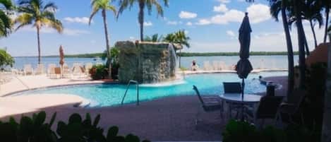 Outdoor pool, pool loungers