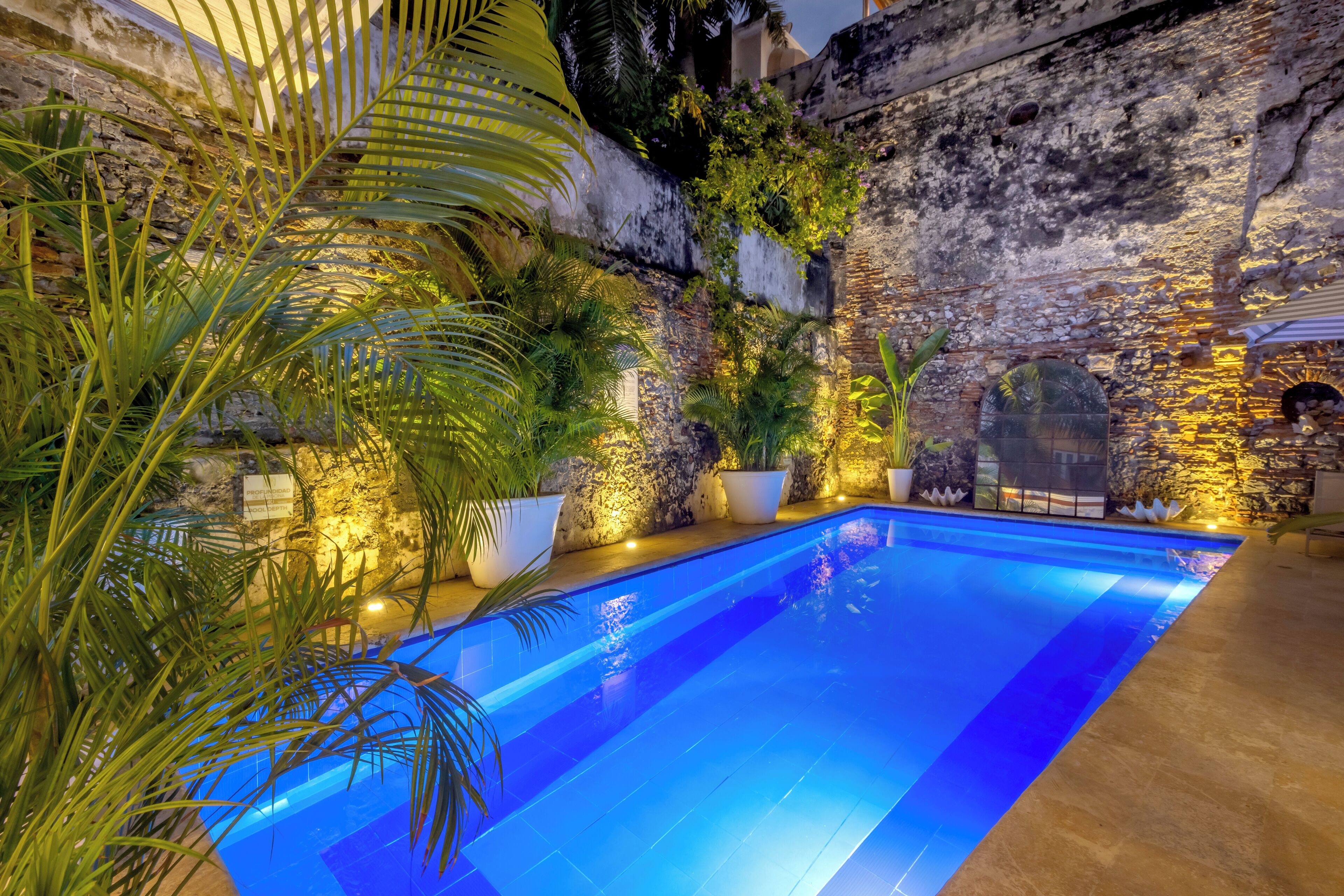 Outdoor pool, pool umbrellas, pool loungers