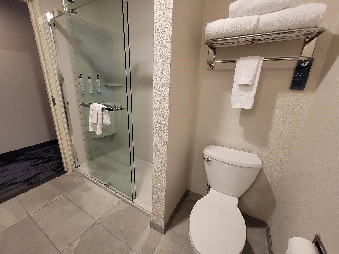 free toiletries, hair dryer, towels