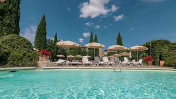 Innenpool, Außenpool (je nach Saison geöffnet), Sonnenschirme