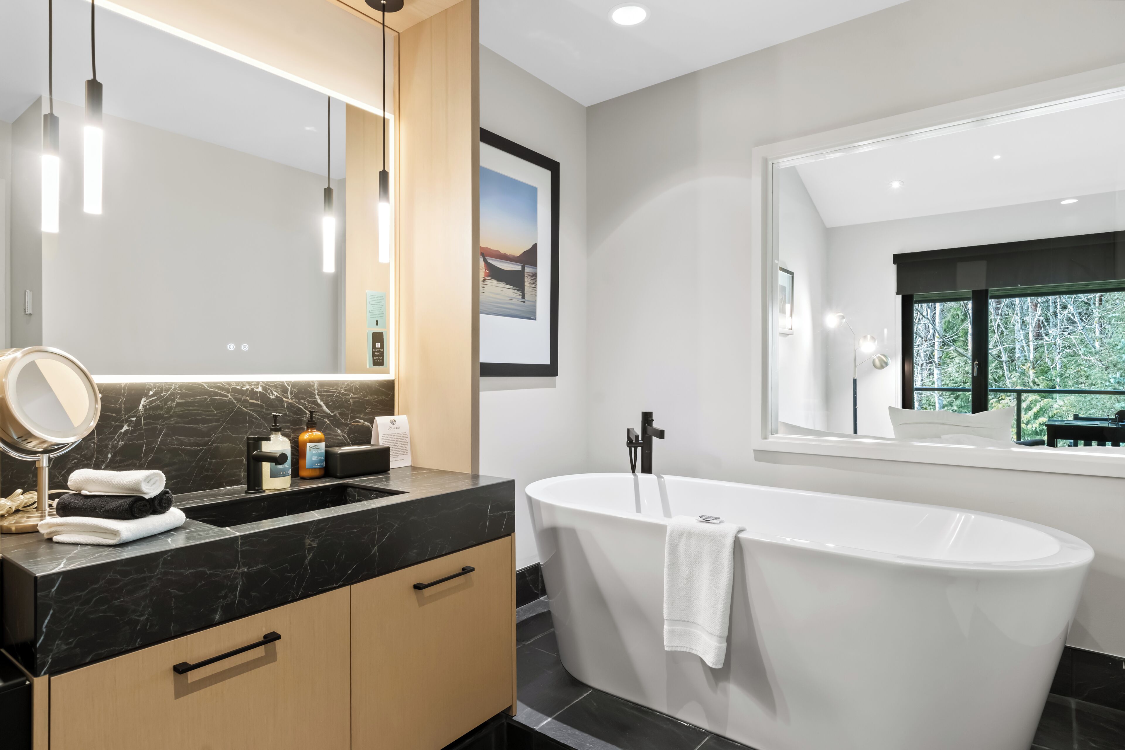 studio trail (short distance from main lodge) | bathroom | separate bathtub and shower, deep-soaking bathtub, rainfall showerhead