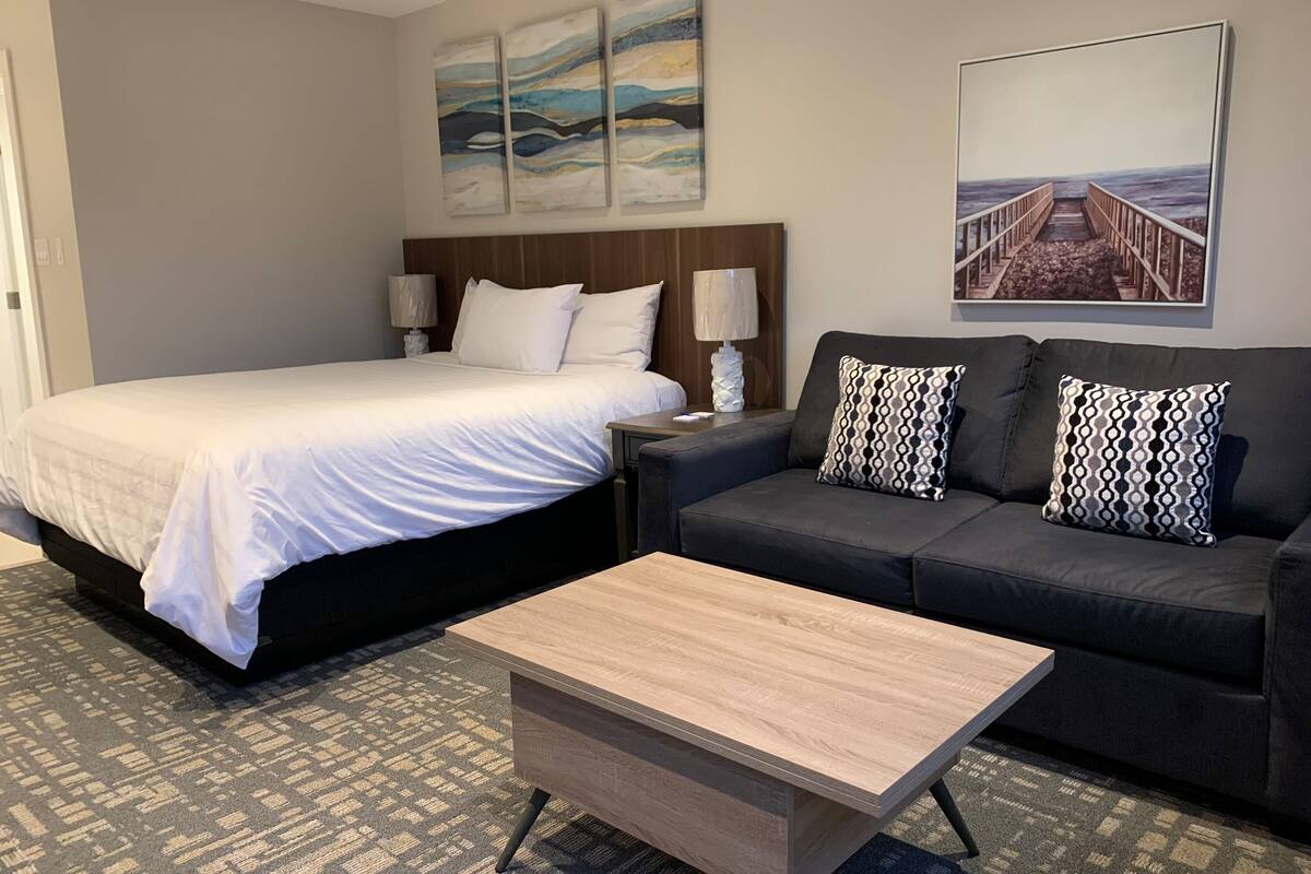 standard room, 1 queen bed with sofa bed, kitchenette, harbour view | 1 bedroom, down duvets, tempur-pedic beds, desk