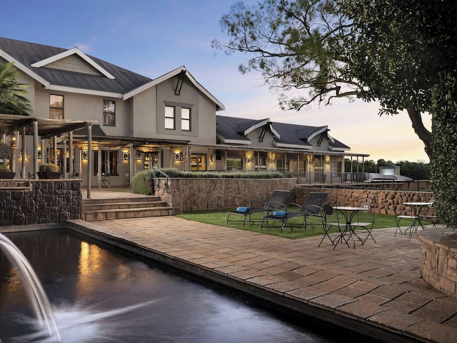 Outdoor pool, pool umbrellas, pool loungers