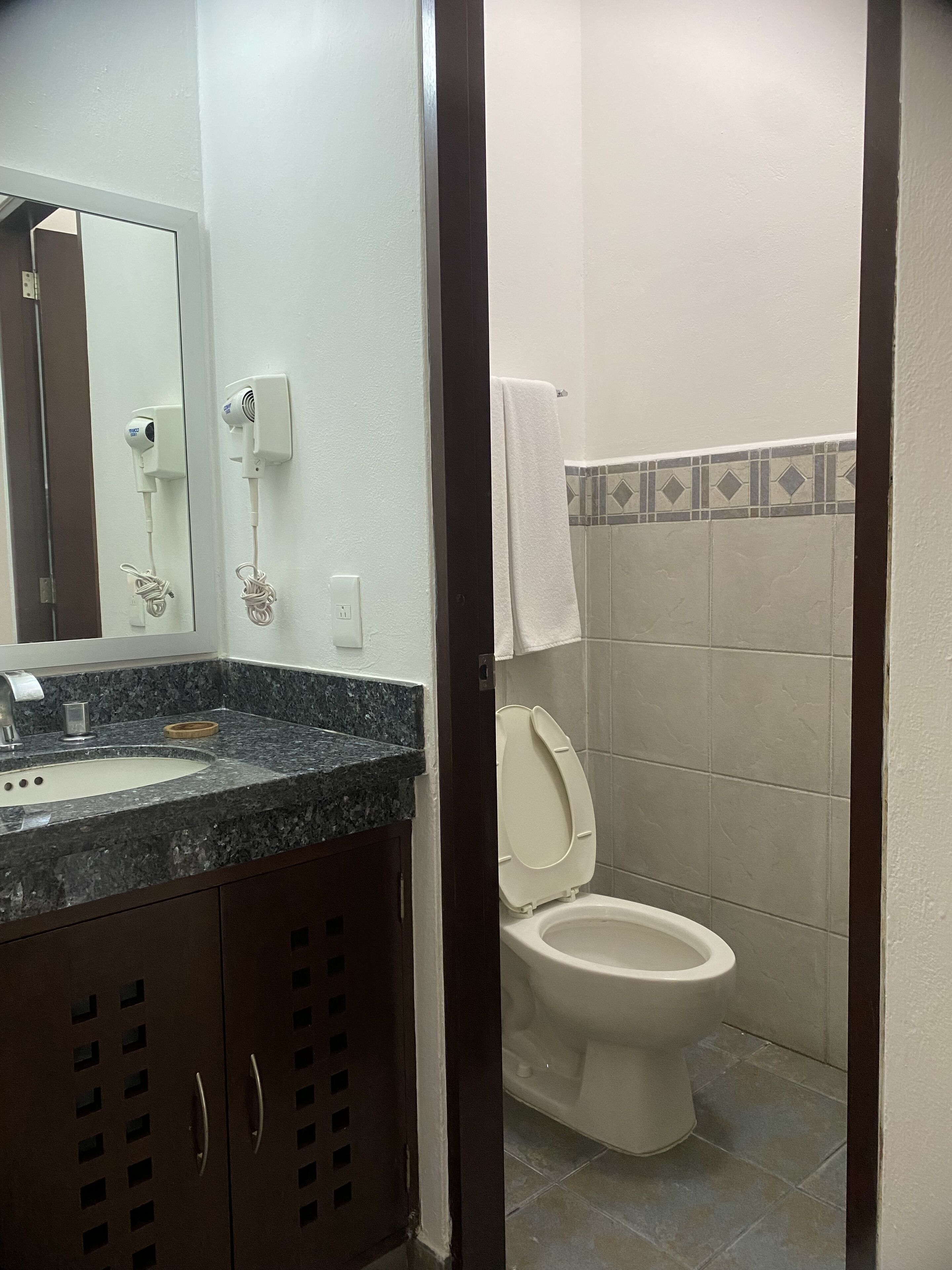 shower, free toiletries, hair dryer, towels