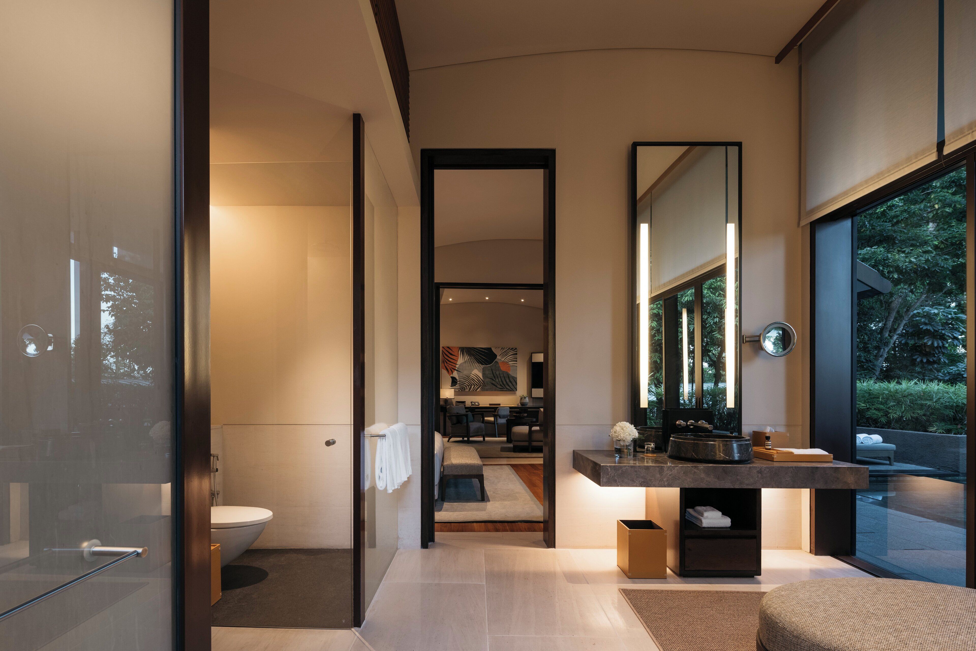 separate bathtub and shower, free toiletries, hair dryer, bathrobes