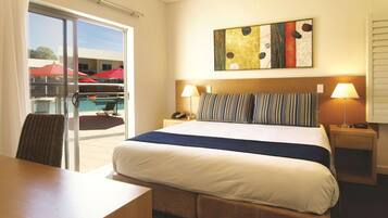 Premium bedding, pillowtop beds, desk, blackout drapes