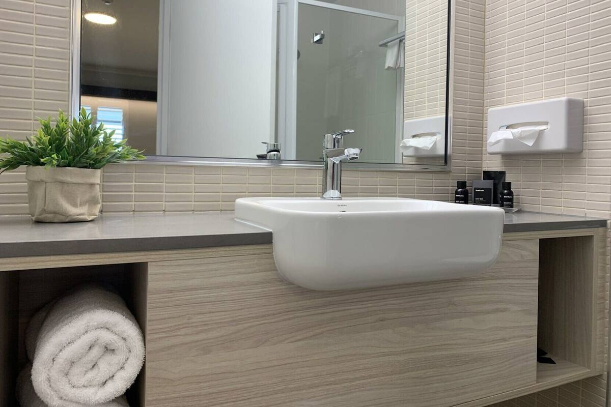 Bathroom | Shower, free toiletries, hair dryer, towels
