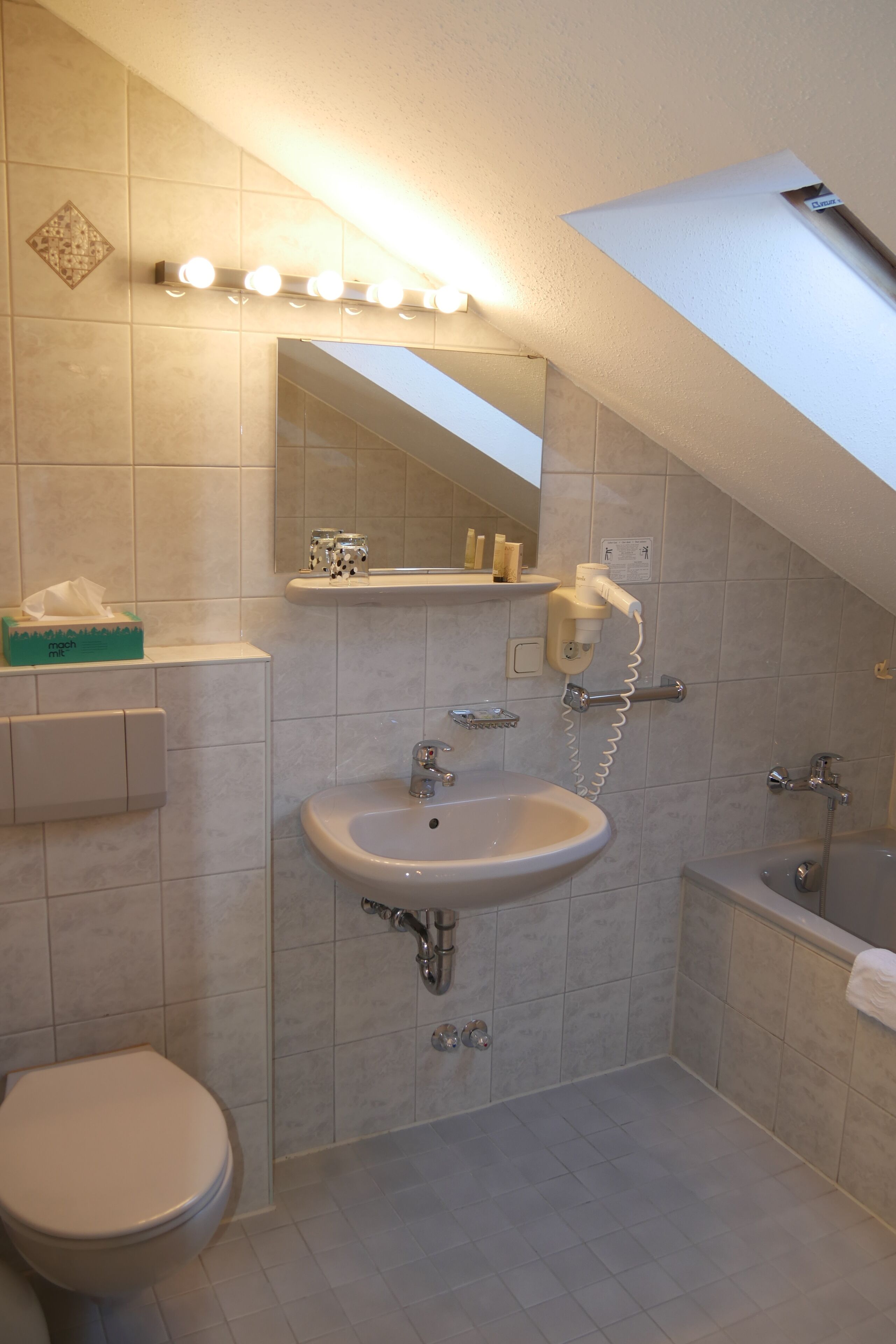 free toiletries, hair dryer, towels